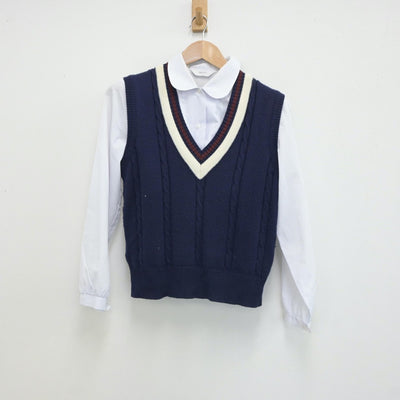 【中古】宮崎県 宮崎市立木花中学校 女子制服 2点（シャツ・ニットベスト）sf017915