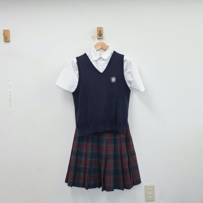 【中古】福岡県 筑陽学園高等学校 女子制服 3点（シャツ・ニットベスト・スカート）sf017942