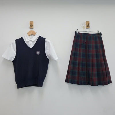 【中古】福岡県 筑陽学園高等学校 女子制服 3点（シャツ・ニットベスト・スカート）sf017942