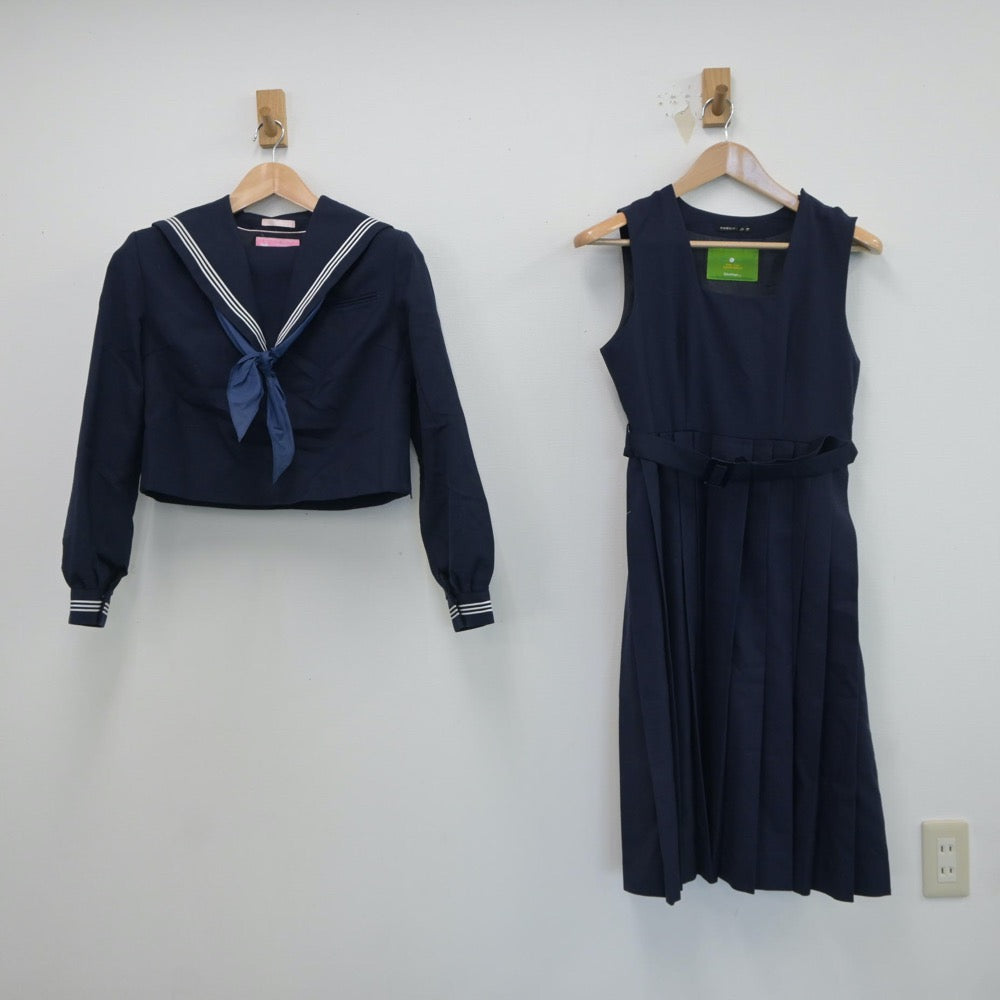 【中古】福岡県 元岡中学校 女子制服 3点（セーラー服・ジャンパースカート）sf017961