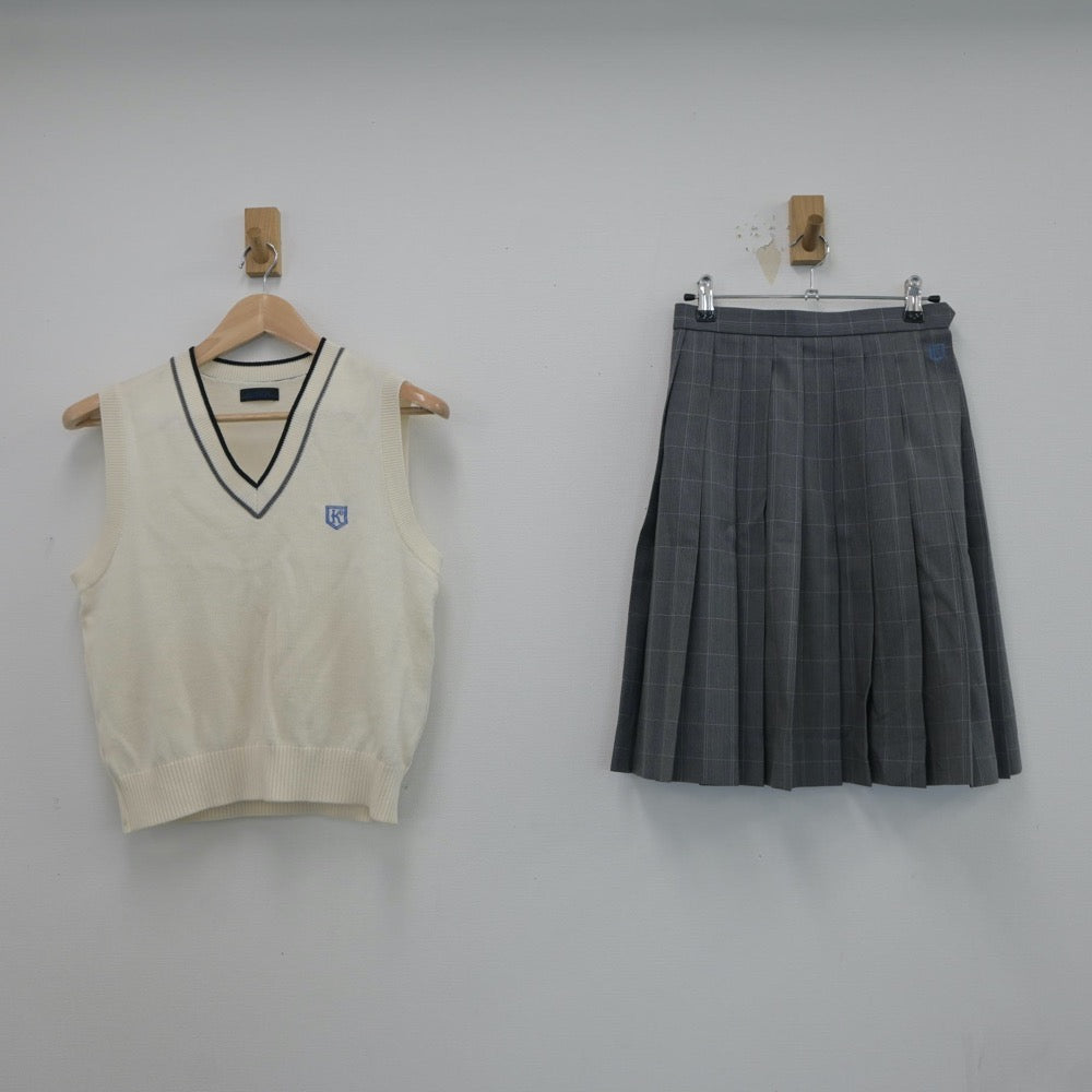 【中古】千葉県 船橋北高等学校 女子制服 3点（ニットベスト・スカート）sf017971