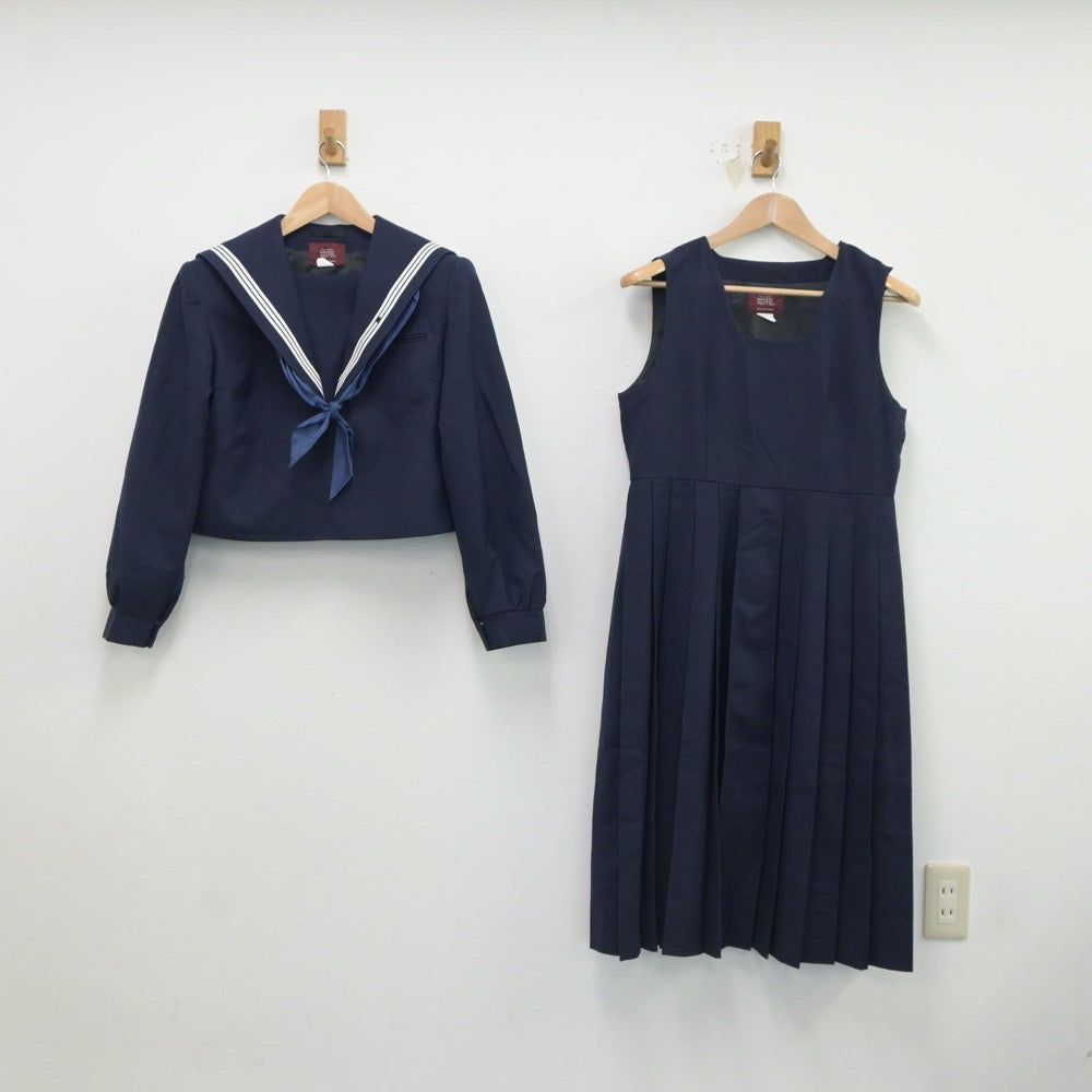 【中古】福岡県 香椎高等学校 女子制服 4点（セーラー服・スカート・ジャンパースカート）sf017995