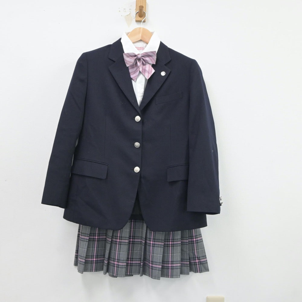 【中古】神奈川県 クラーク記念国際高等学校 女子制服 7点（ブレザー・シャツ・ニット・スカート）sf018002