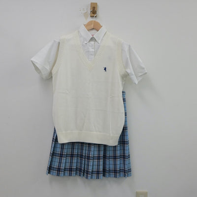 【中古】神奈川県 クラーク記念国際高等学校 女子制服 5点（シャツ・ニットベスト・スカート）sf018005