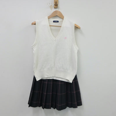 【中古】東京都 滝野川紅葉中学校 女子制服 2点（ニットベスト・スカート）sf018007