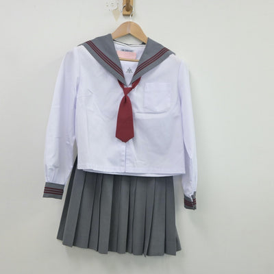 【中古】長野県 信明中学校 女子制服 3点（セーラー服・スカート）sf018015