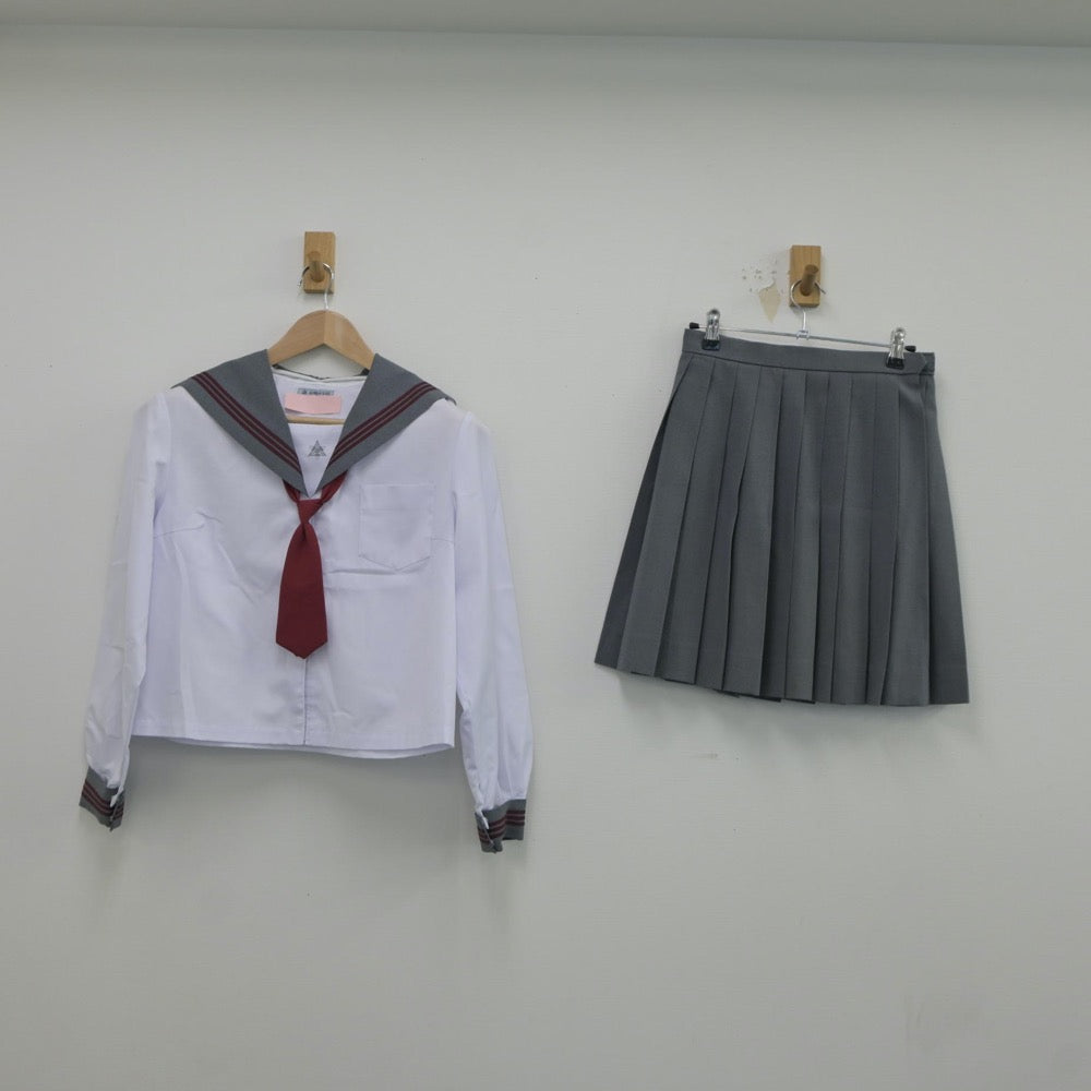 【中古】長野県 信明中学校 女子制服 3点（セーラー服・スカート）sf018015