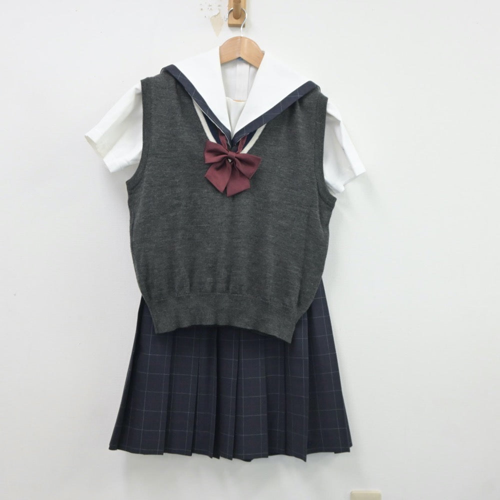 【中古】三重県 名張桔梗丘高等学校 女子制服 5点（セーラー服・ニットベスト・スカート）sf018016