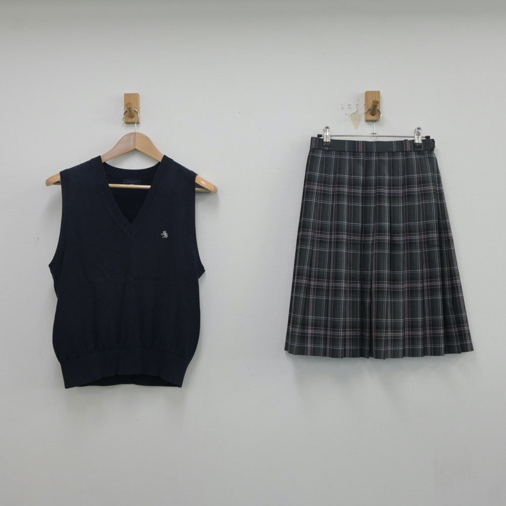 【中古】埼玉県 草加南高等学校 女子制服 2点（ニットベスト・スカート）sf018018