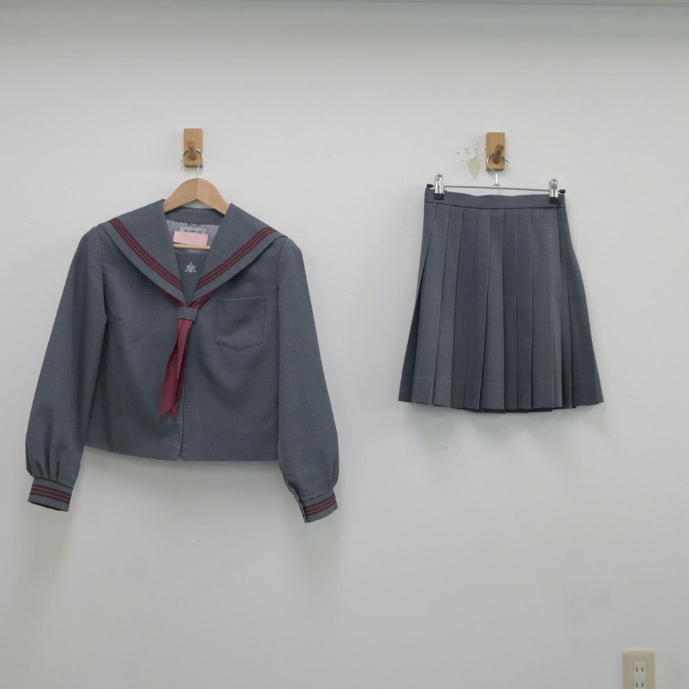 【中古】長野県 信明中学校 女子制服 3点（セーラー服・スカート）sf018019