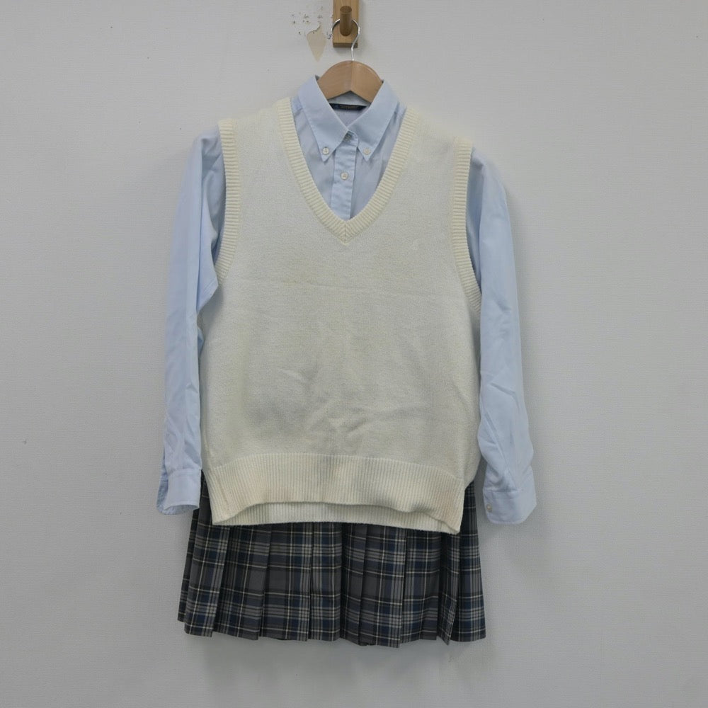 【中古】神奈川県 湘南学院高等学校 女子制服 4点（シャツ・ニットベスト・スカート）sf018040