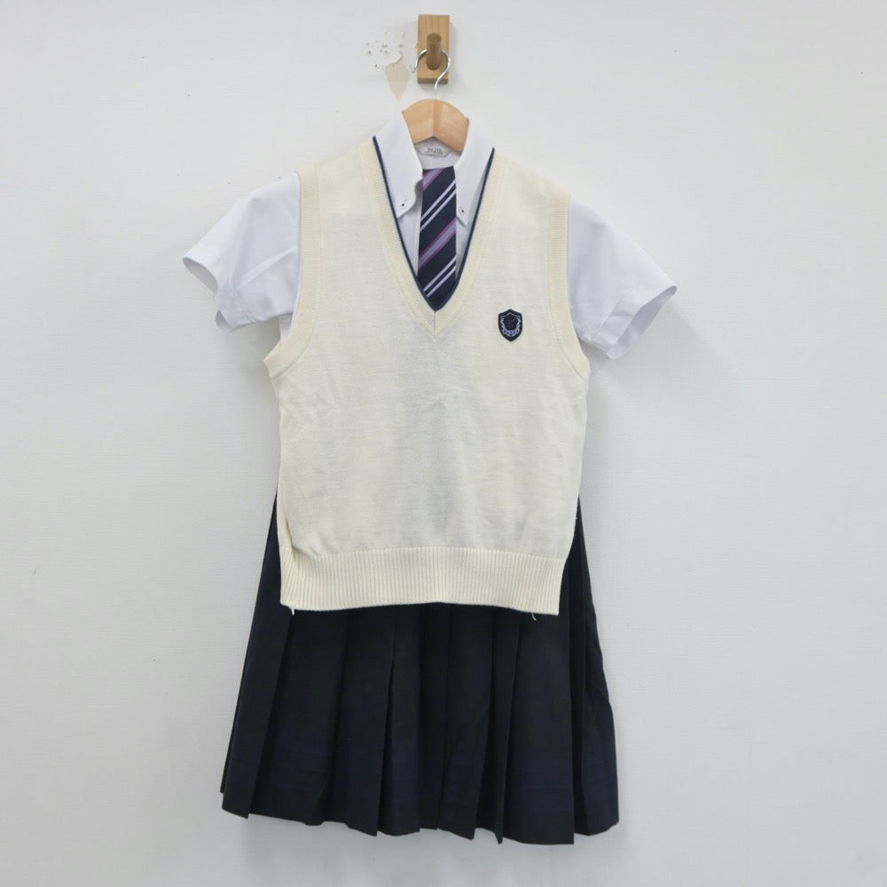 【中古】兵庫県 東洋大学附属姫路中学高等学校 女子制服 4点（シャツ・ニットベスト・スカート）sf018059