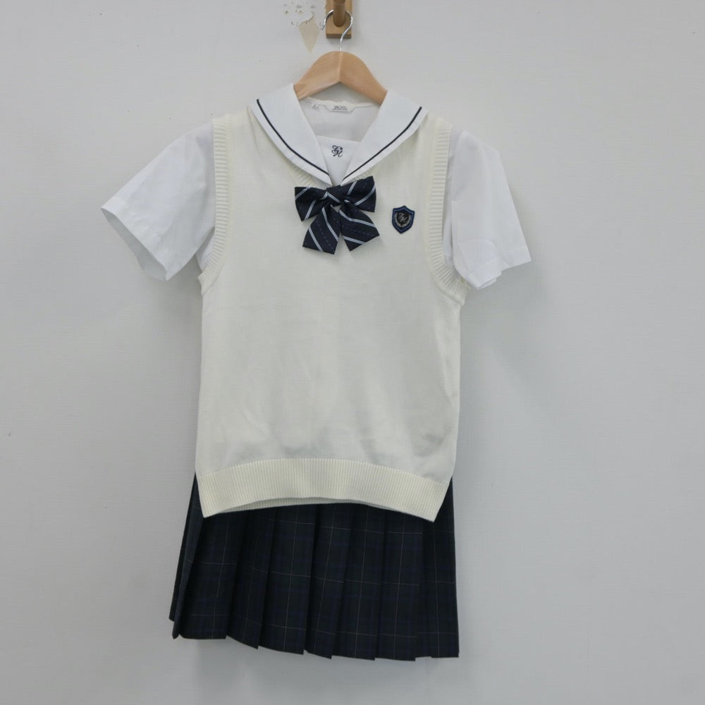 【中古】岡山県 玉野高等学校 女子制服 4点（シャツ・ニットベスト・スカート）sf018068