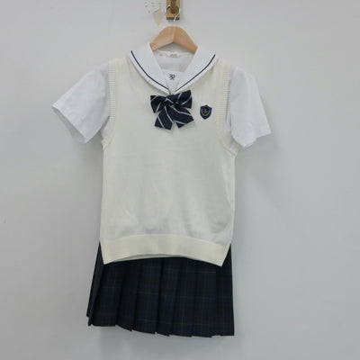 【中古】岡山県 玉野高等学校 女子制服 4点（シャツ・ニットベスト・スカート）sf018068