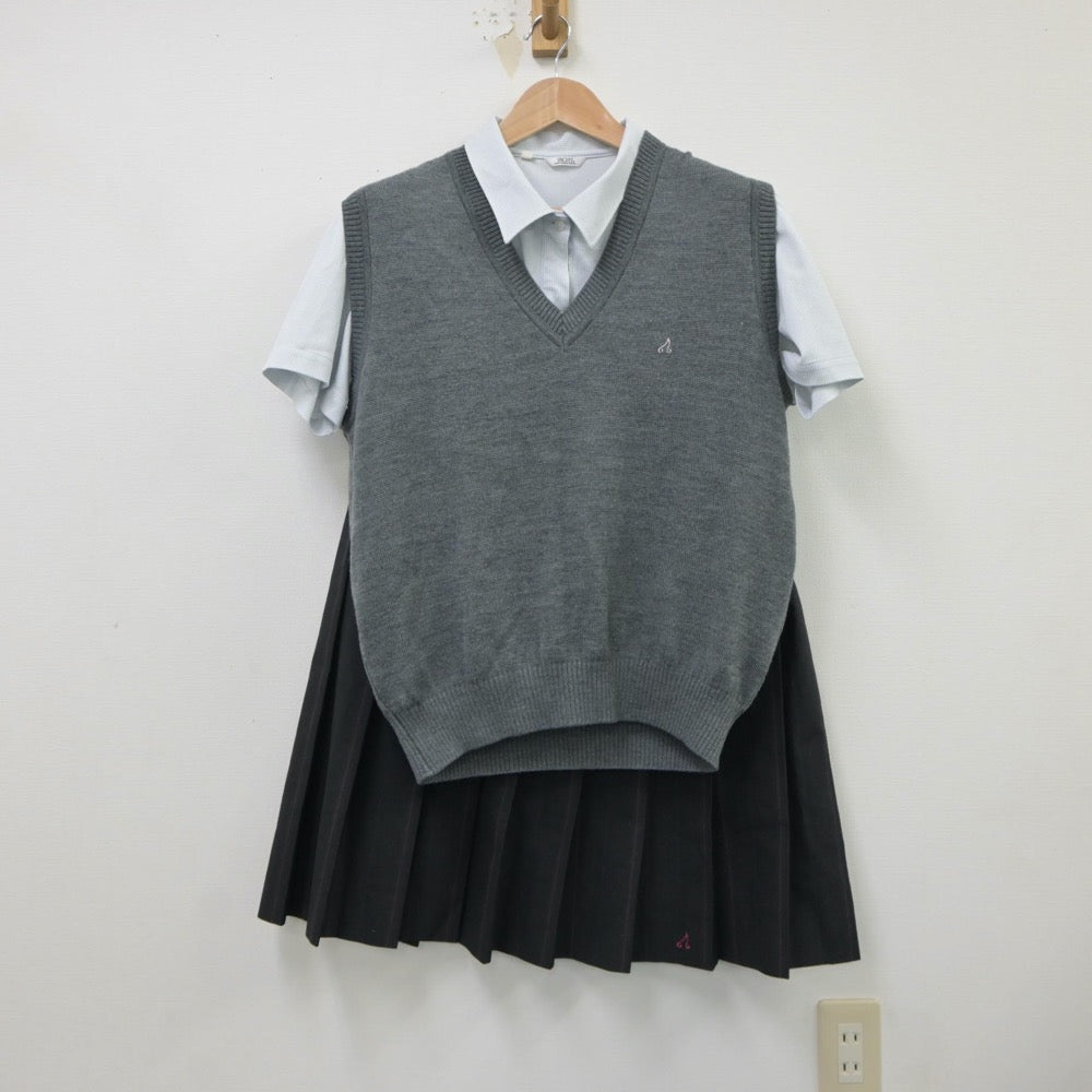 【中古】栃木県 小山北桜高等学校 女子制服 4点（シャツ・ニットベスト・スカート）sf018115