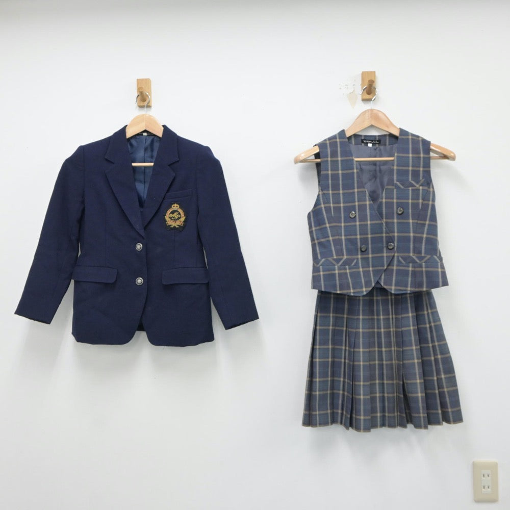 【中古】宮崎県 宮崎日本大学高等学校 女子制服 3点（ブレザー・スカート・ベスト）sf018196