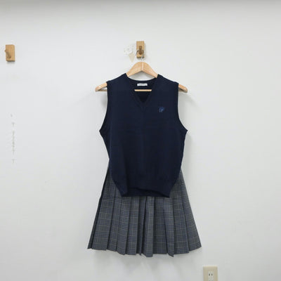 【中古】東京都 明治大学付属中野八王子高等学校 女子制服 3点（ニットベスト・スカート）sf018209