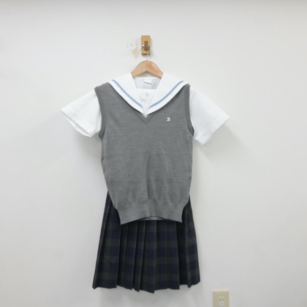 【中古】愛知県 佐屋高等学校 女子制服 4点（セーラー服・ニットベスト・スカート）sf018213