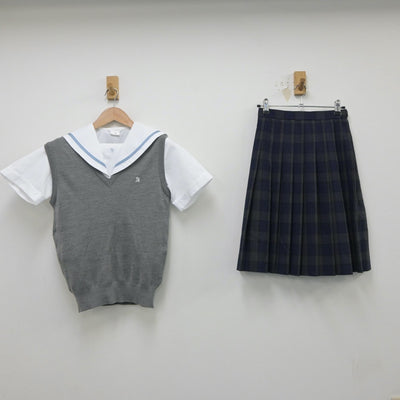 【中古】愛知県 佐屋高等学校 女子制服 4点（セーラー服・ニットベスト・スカート）sf018213