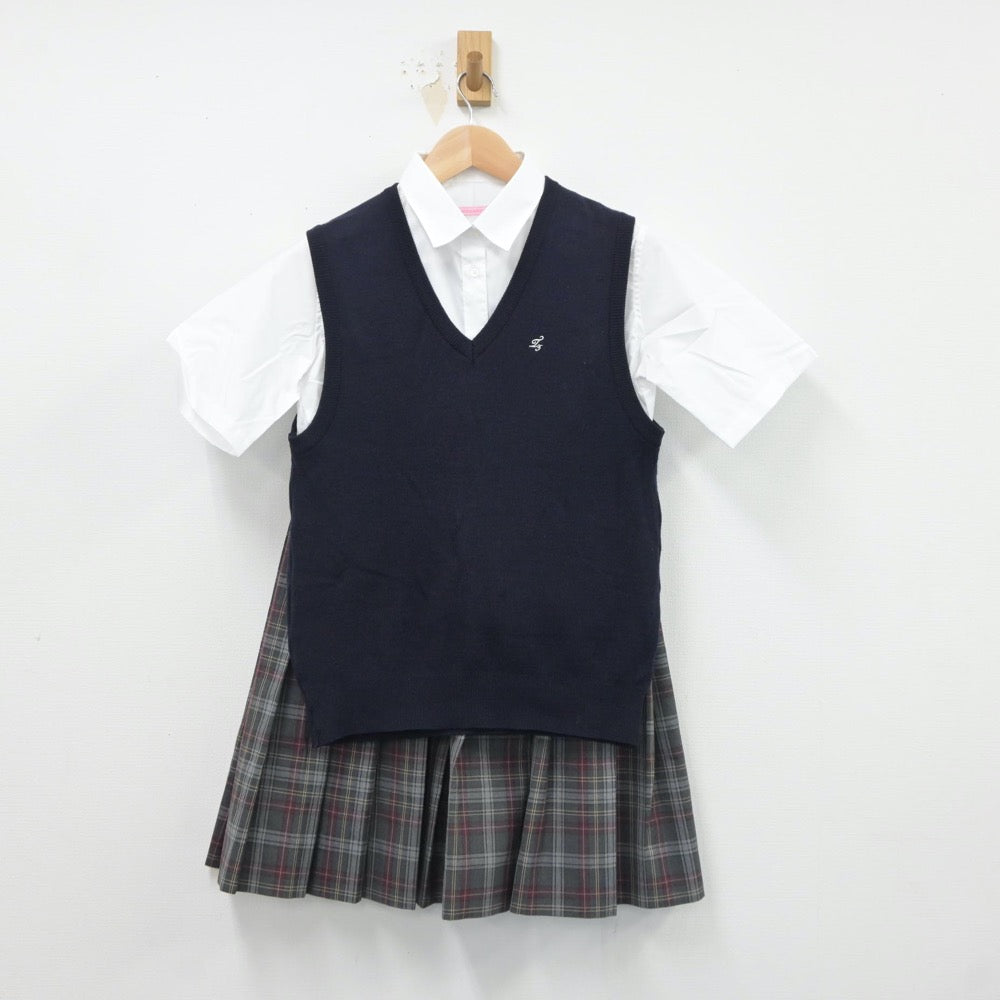 【中古】東京都 立川第五中学校 女子制服 3点（シャツ・ニットベスト・スカート）sf018276