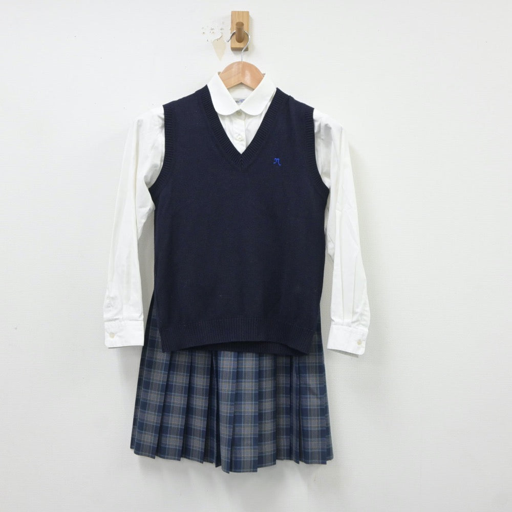 【中古】福島県 福島西高等学校 女子制服 4点（シャツ・シャツ・ニットベスト・スカート）sf018289