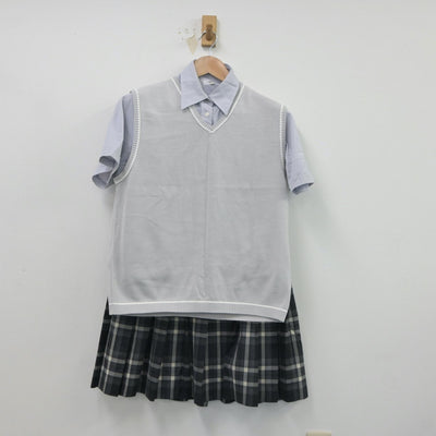 【中古】鹿児島県 鹿児島実業高等学校 女子制服 3点（シャツ・ニットベスト・スカート）sf018297