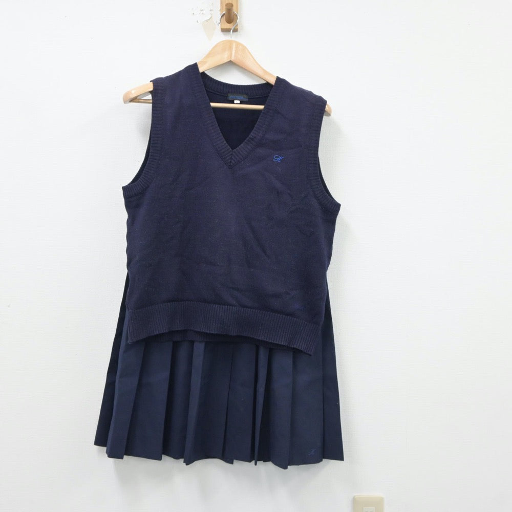 【中古】埼玉県 越ヶ谷高等学校 女子制服 2点（ニットベスト・スカート）sf018309