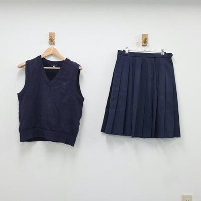 【中古】埼玉県 越ヶ谷高等学校 女子制服 2点（ニットベスト・スカート）sf018309