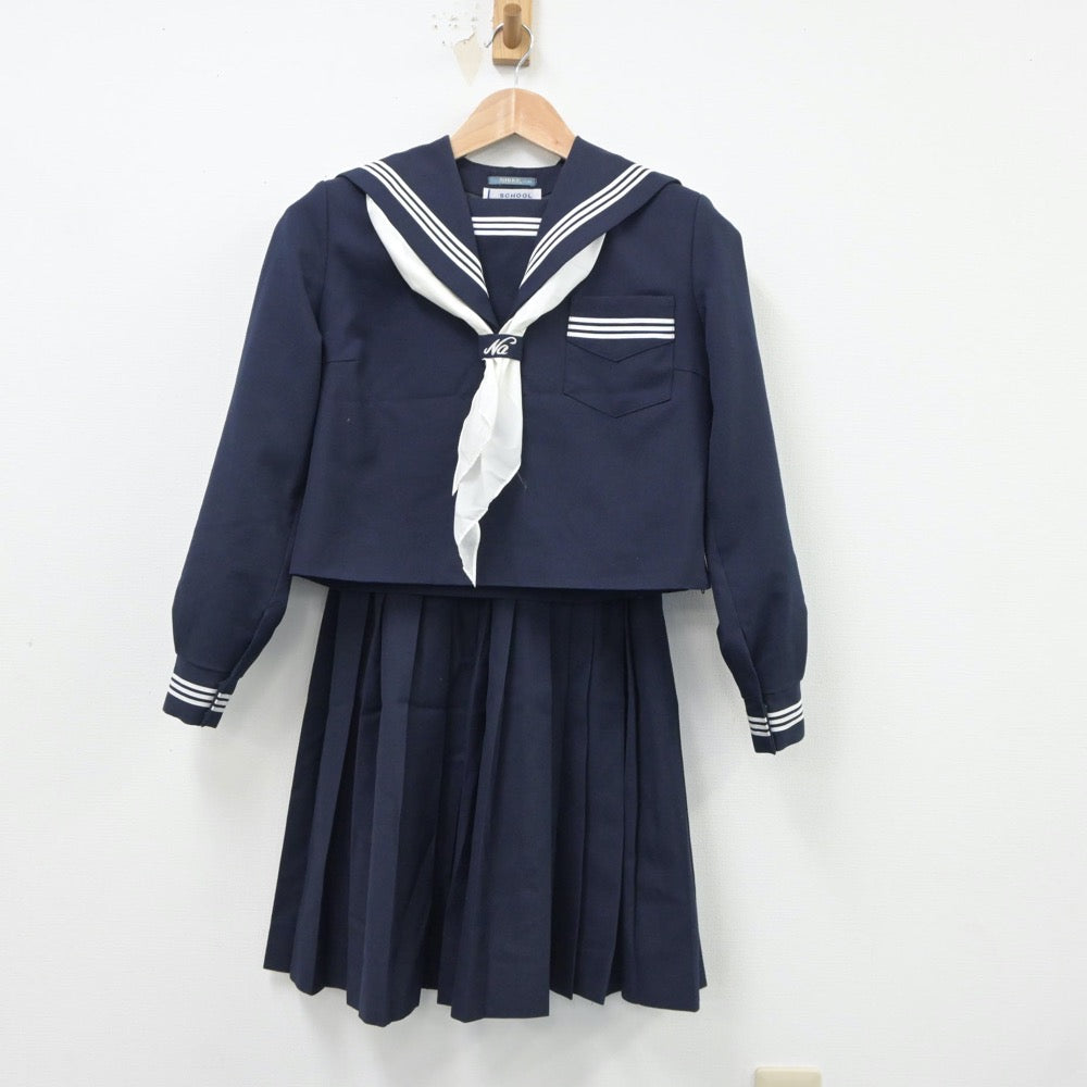 【中古】兵庫県 姫路灘中学校 女子制服 5点（セーラー服・シャツ・ベスト・スカート）sf018370