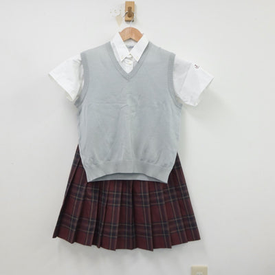 【中古】東京都 帝京中学校 女子制服 5点（シャツ・シャツ・ニットベスト・スカート）sf018372