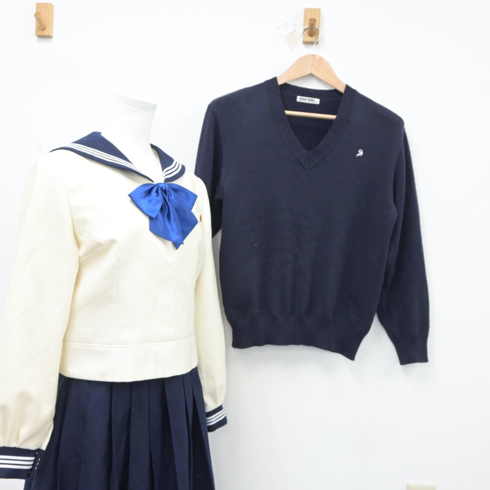 【中古】広島県 山陽高等学校 女子制服 4点（セーラー服・ニット・スカート）sf018383