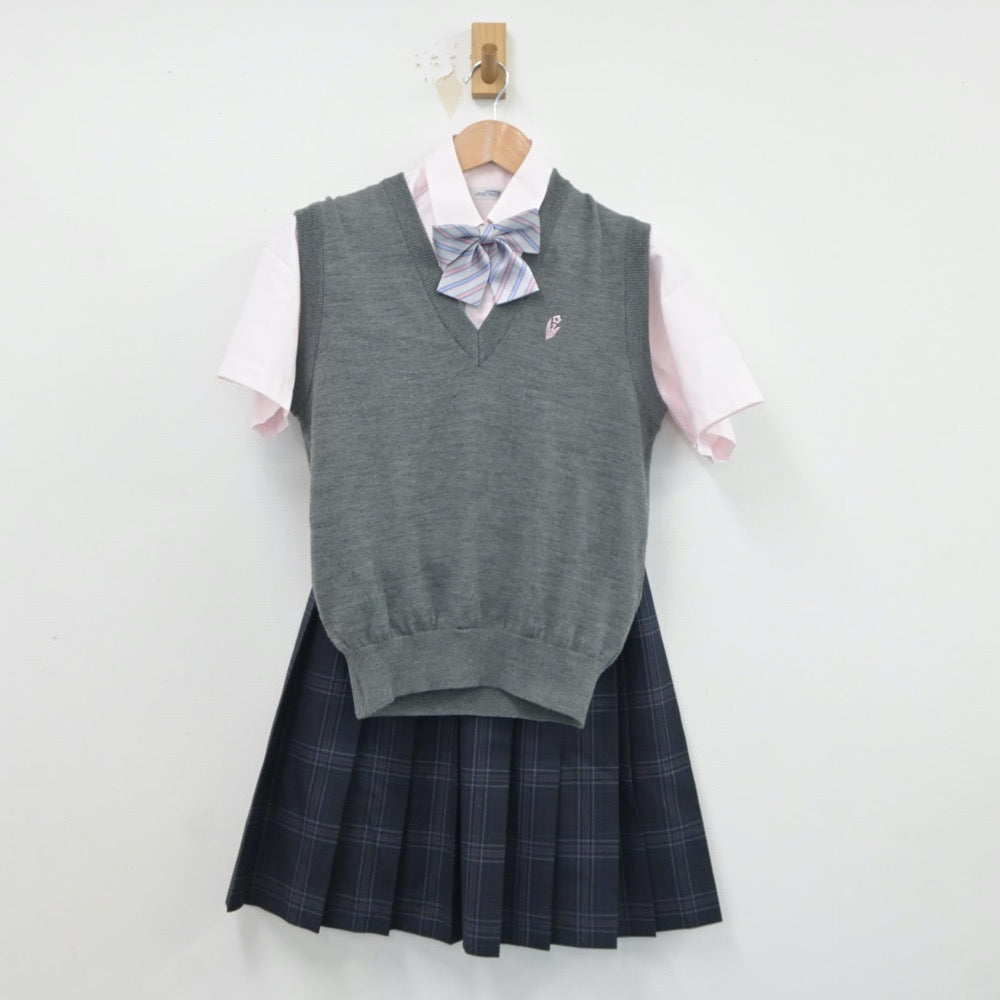 【中古】京都府 京都西山高等学校 女子制服 5点（シャツ・ニットベスト・スカート）sf018392