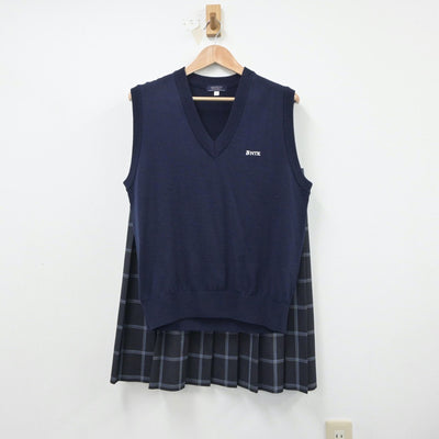 【中古】熊本県 文徳中学校・高等学校 女子制服 2点（ニットベスト・スカート）sf018433