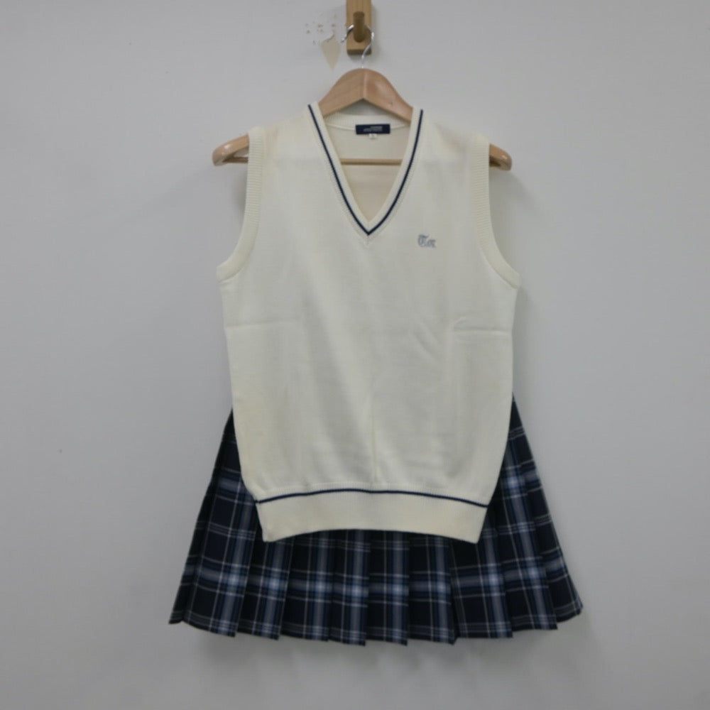 【中古】東京都 東亜学園高等学校 女子制服 3点（ニットベスト・スカート）sf018444