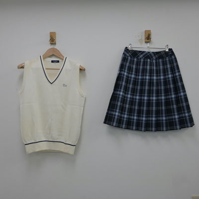 【中古】東京都 東亜学園高等学校 女子制服 3点（ニットベスト・スカート）sf018444