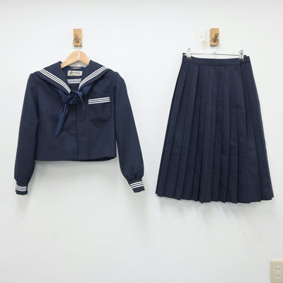 【中古】静岡県 旭が丘中学校 女子制服 3点（セーラー服・スカート）sf018475