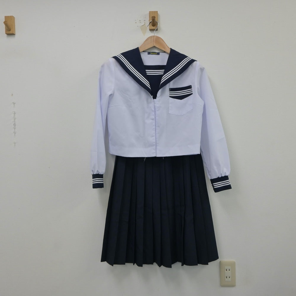 【中古】静岡県 旭が丘中学校 女子制服 3点（セーラー服・スカート）sf018476