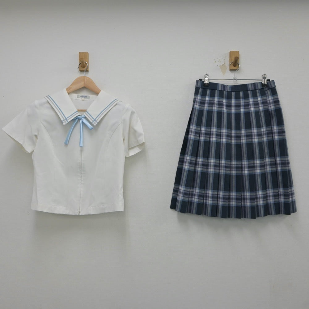 【中古】秋田県 秋田令和高等学校 女子制服 5点（セーラー服・ニットベスト・スカート）sf018483