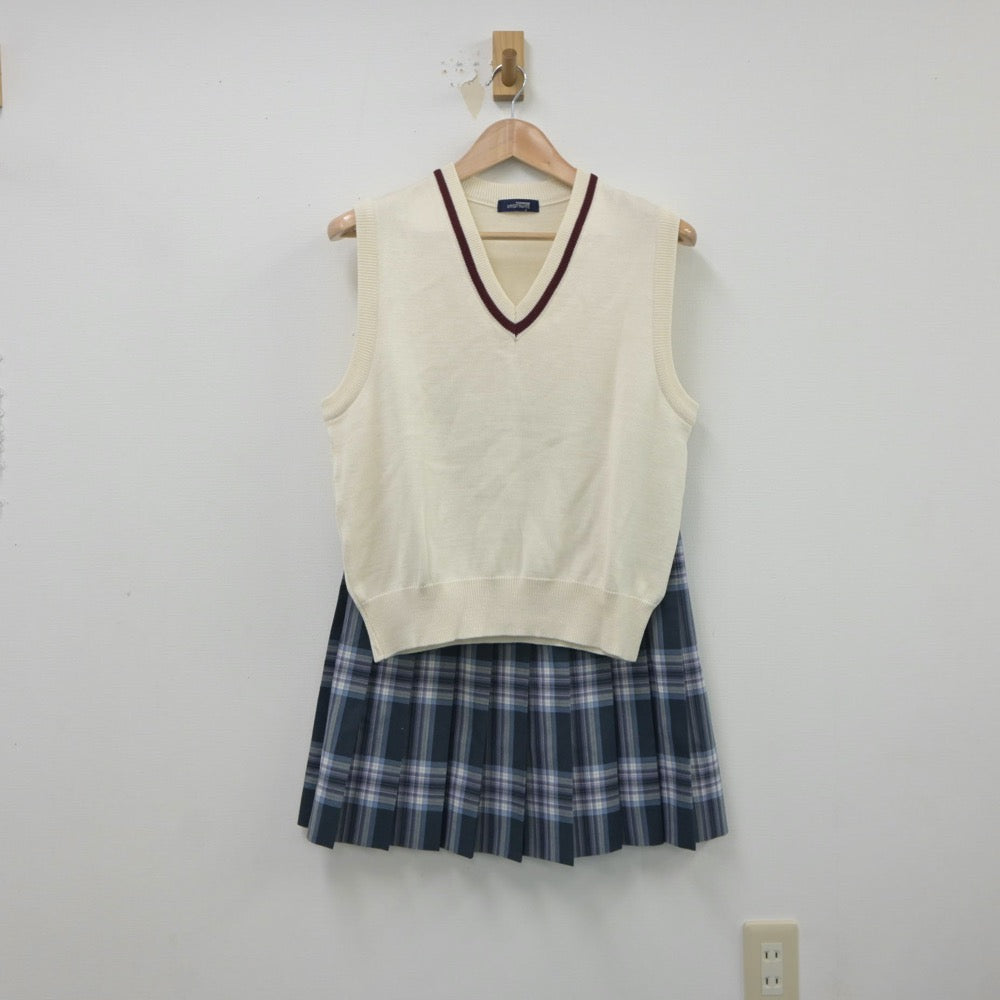 【中古】秋田県 秋田令和高等学校 女子制服 5点（セーラー服・ニットベスト・スカート）sf018483