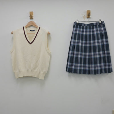 【中古】秋田県 秋田令和高等学校 女子制服 5点（セーラー服・ニットベスト・スカート）sf018483