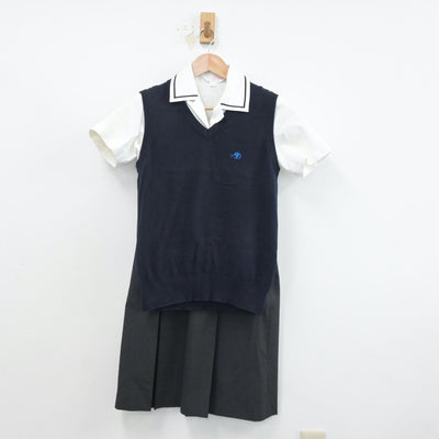 【中古】福岡県 門司大翔館高等学校 女子制服 3点（シャツ・ニットベスト・スカート）sf018520