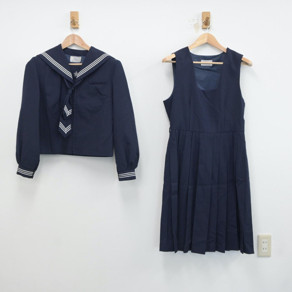 【中古】神奈川県 王禅寺中学校 女子制服 3点（セーラー服・ジャンパースカート）sf018532