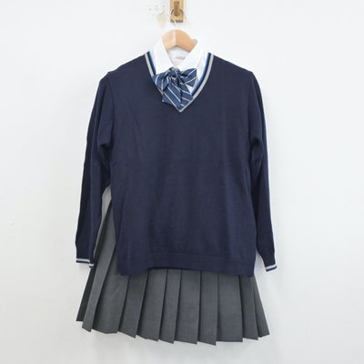 【中古】香川県 英明高等学校 女子制服 5点（ブレザー・シャツ・ニット・スカート）sf018534