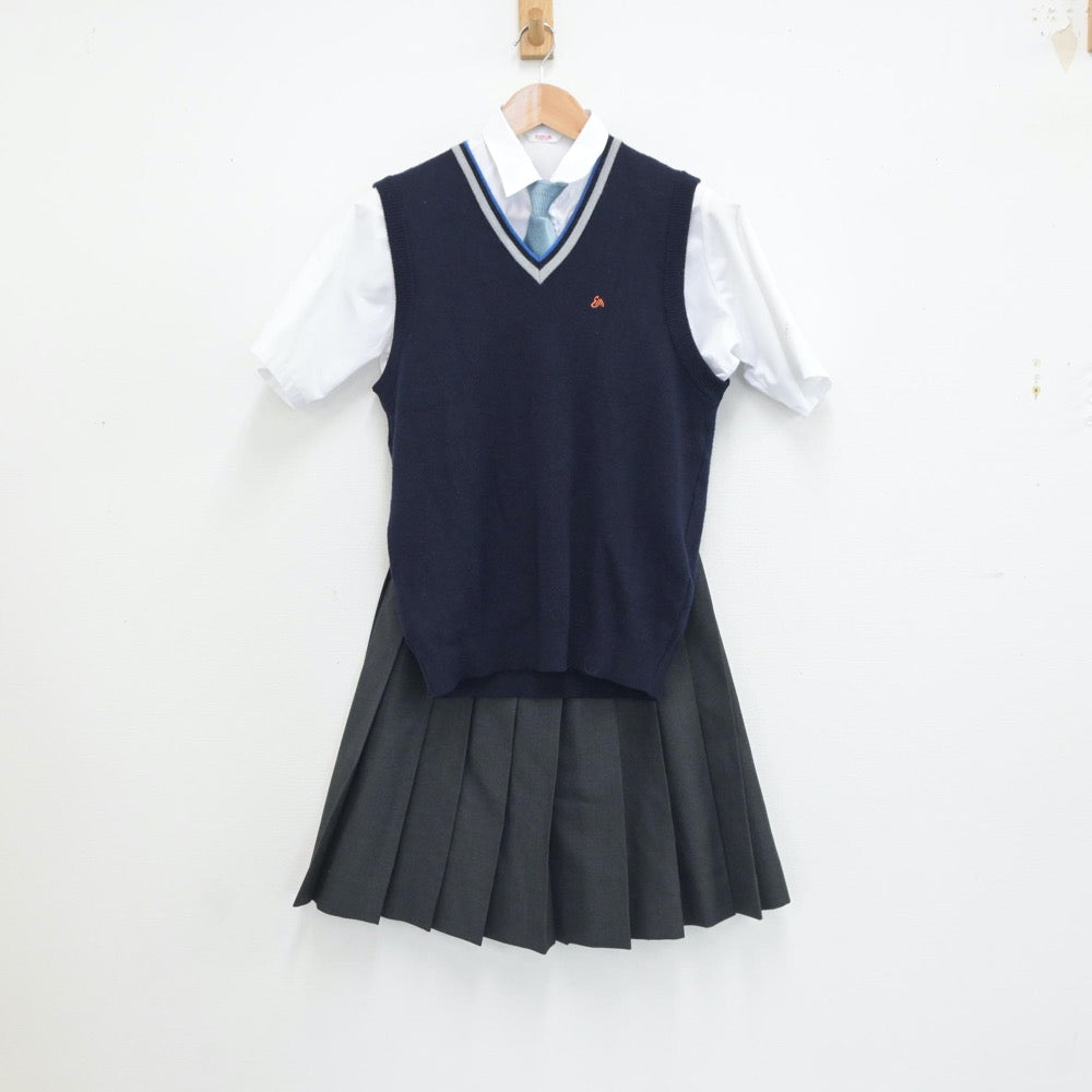 【中古】香川県 英明高等学校 女子制服 6点（シャツ・シャツ・ニットベスト・スカート）sf018538