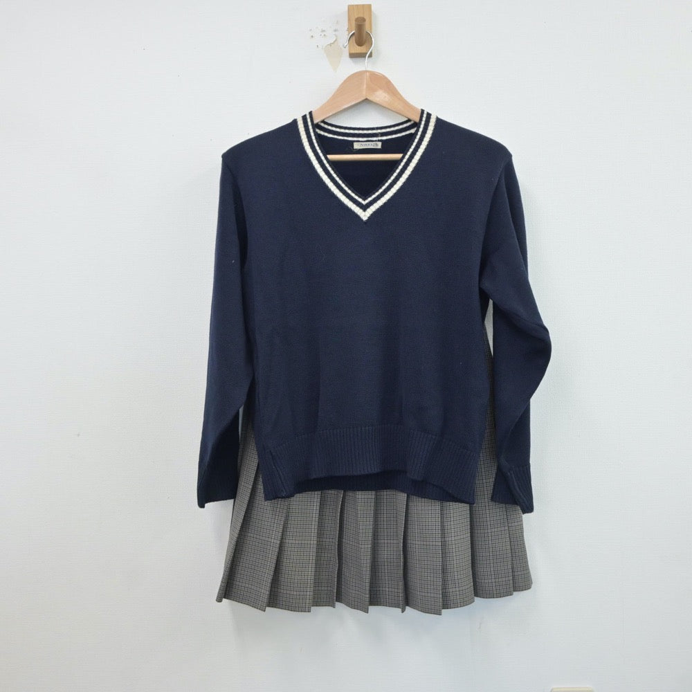 【中古】千葉県 袖ケ浦高等学校 女子制服 4点（ブレザー・ニット・スカート）sf018595