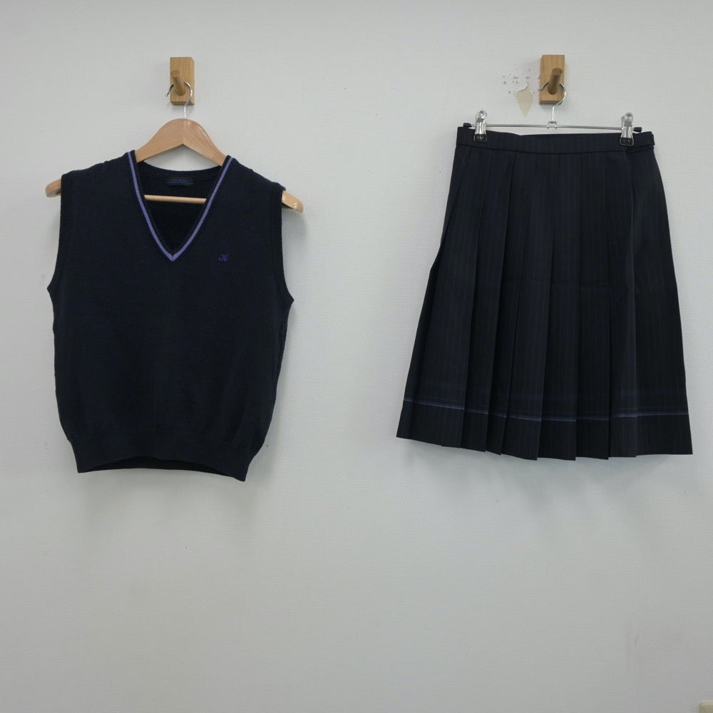 【中古】岡山県 倉敷高等学校 女子制服 2点（ニットベスト・スカート）sf018634