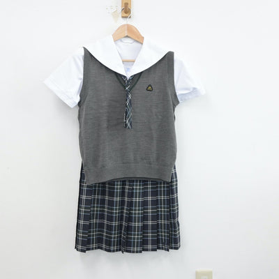 【中古】鹿児島県 鹿児島高等学校 女子制服 4点（セーラー服・ニットベスト・スカート）sf018666