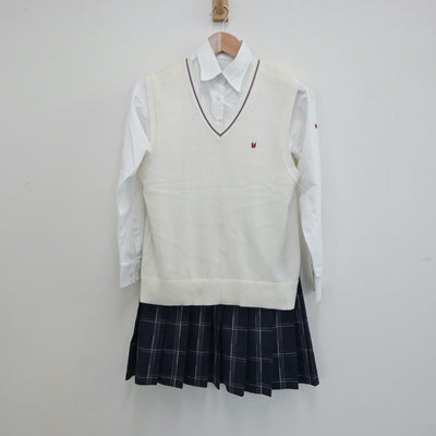 【中古】神奈川県 英理女子学院高等学校 女子制服 4点（シャツ・ニットベスト・スカート）sf018711