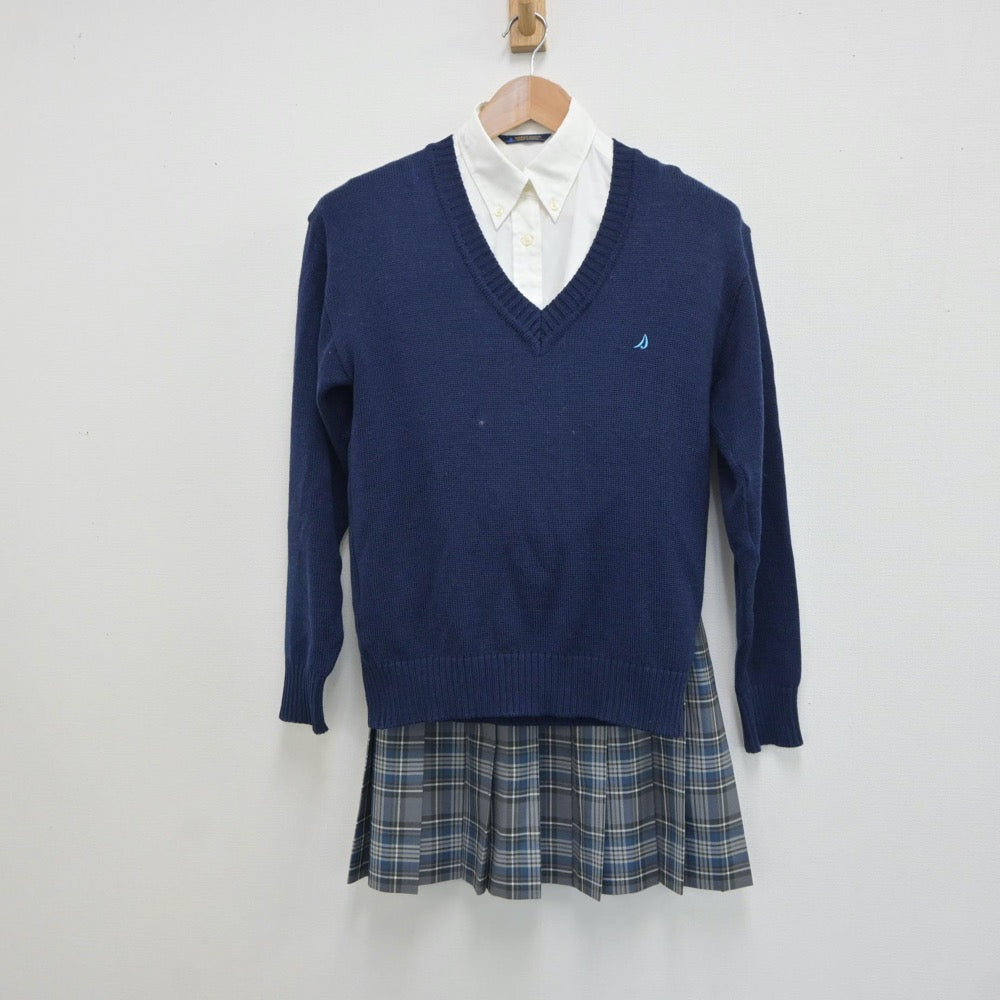 【中古】神奈川県 湘南学院高等学校 女子制服 5点（シャツ・ニット・スカート）sf018733