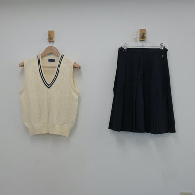 【中古】新潟県 新潟市立万代高等学校 女子制服 2点（ニットベスト・スカート）sf018758